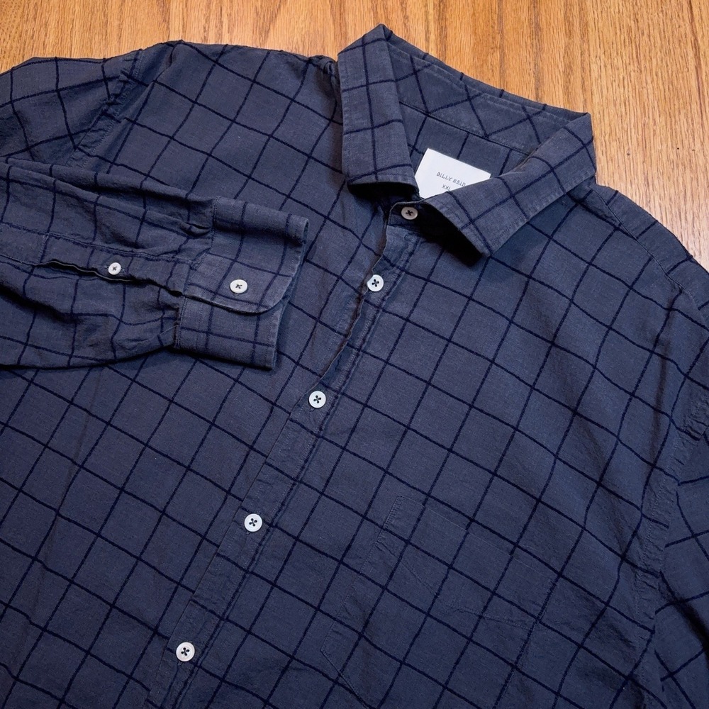 Billy Reid Shirt Mens XXL Gray Plaid Casual Button Down Standard Cut Long Sleeve